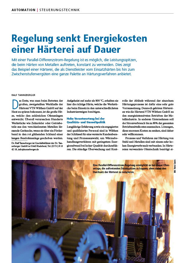 Regelung senkt Energiekosten einer Härterei auf Dauer (Härterei VTN Wilthen) „Maschinenmarkt“