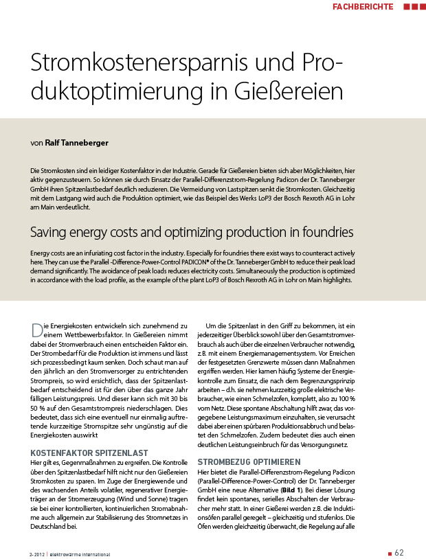 Stromkostenersparnis und Produktoptimierungin Gießereien (Bosch Rexroth) „Elektrowärme International“